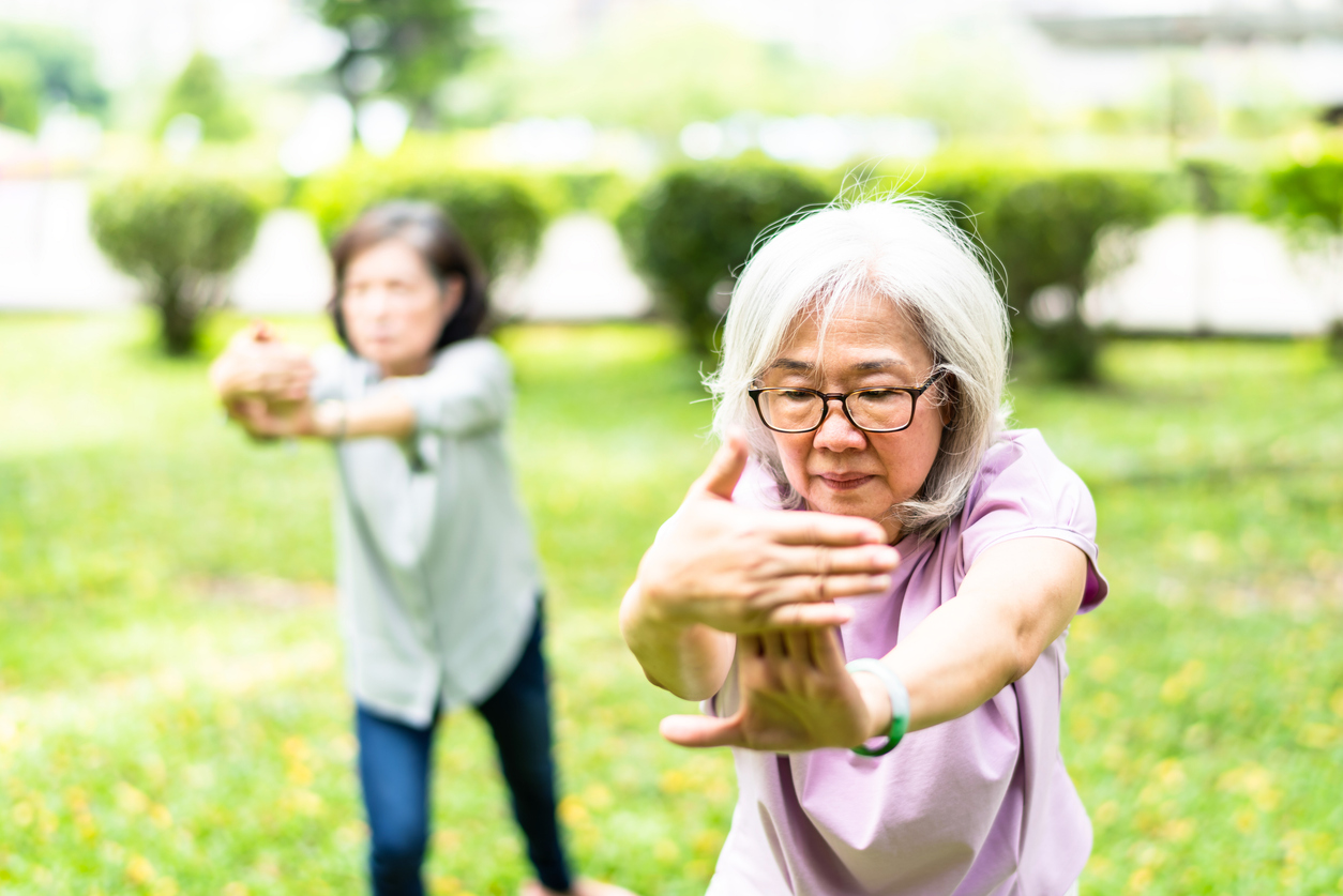 Elderly Asian women playing in the park
