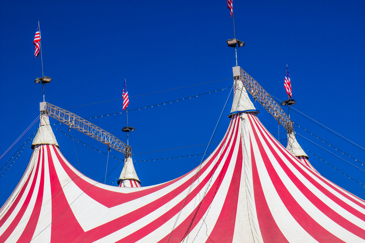 Four Tops Of Red & White Striped Circus Big Top Tent
